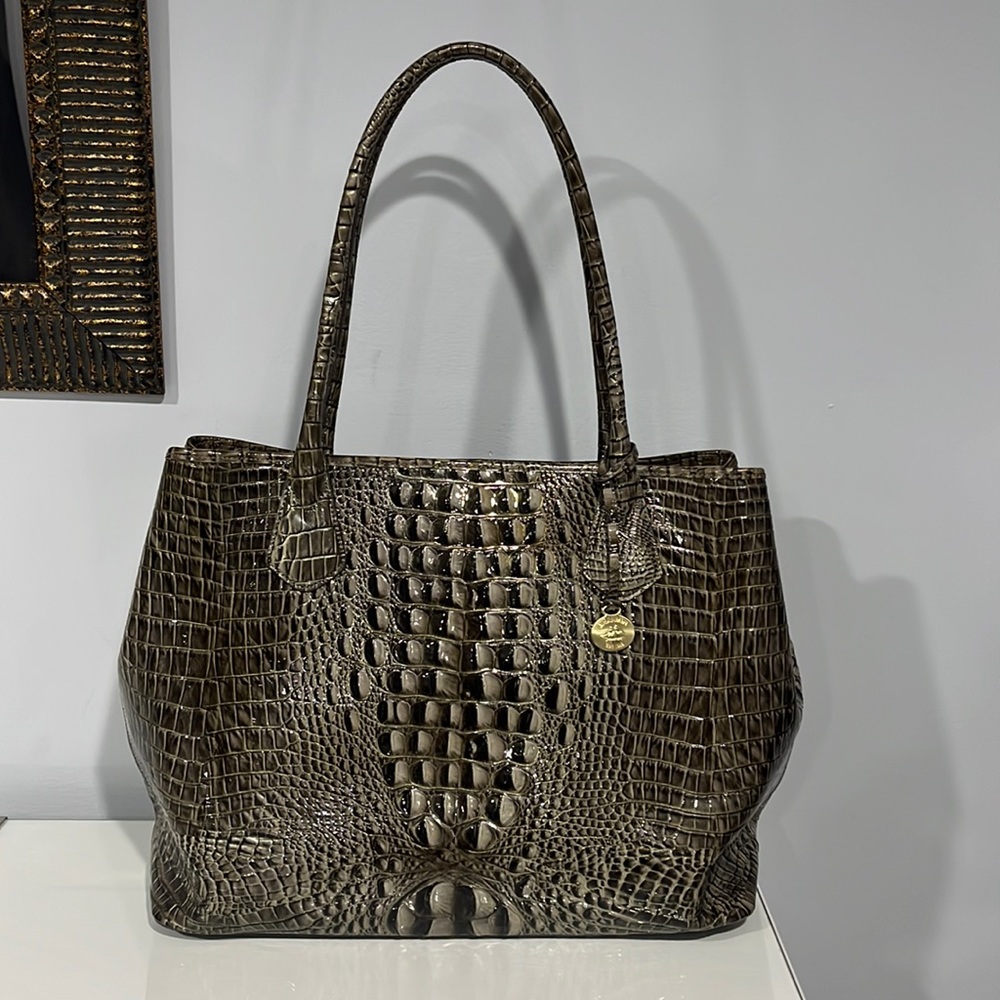 Brahmin patent leather croc tote bag